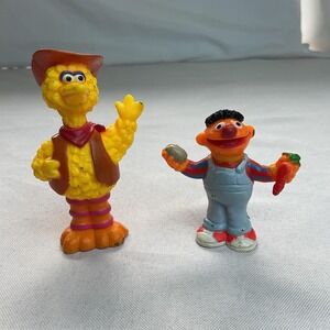 Vintage Sesame Street Muppets SET Cowboy Big Bird AND‎ Ernie Holding Vegetables